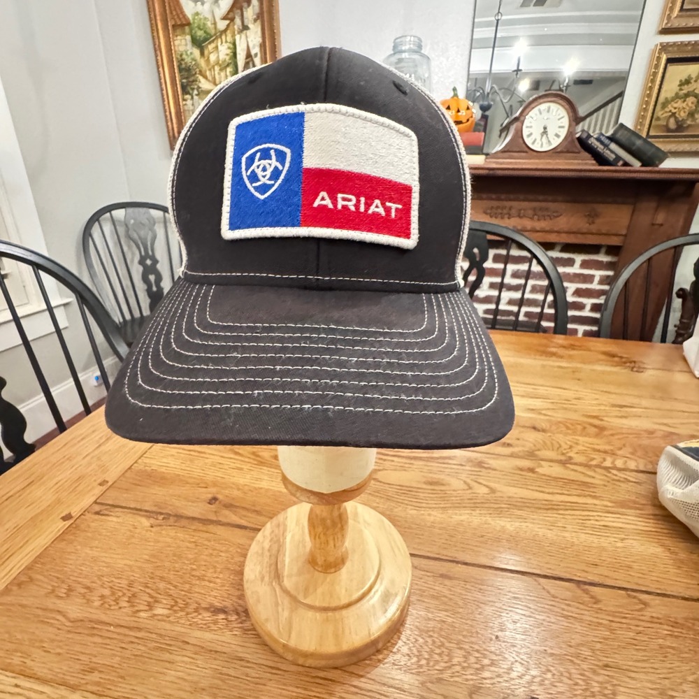 Ariat Texas Flag Patch Richardson 112 Trucker Hat Black White Oil Pump Jack Cap